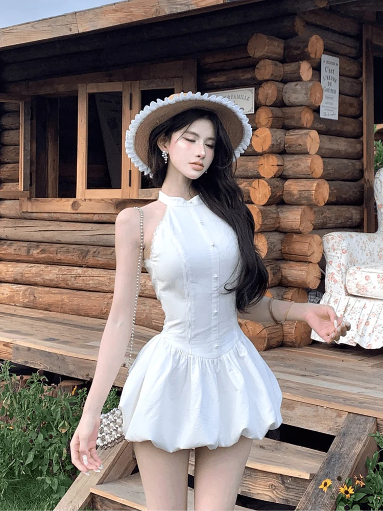 

White Sexy Off-oulder Dr Slim Fit Floral ort Skirt Women's High Waist Casual Sle Summer Dr ort Length Button Cl...