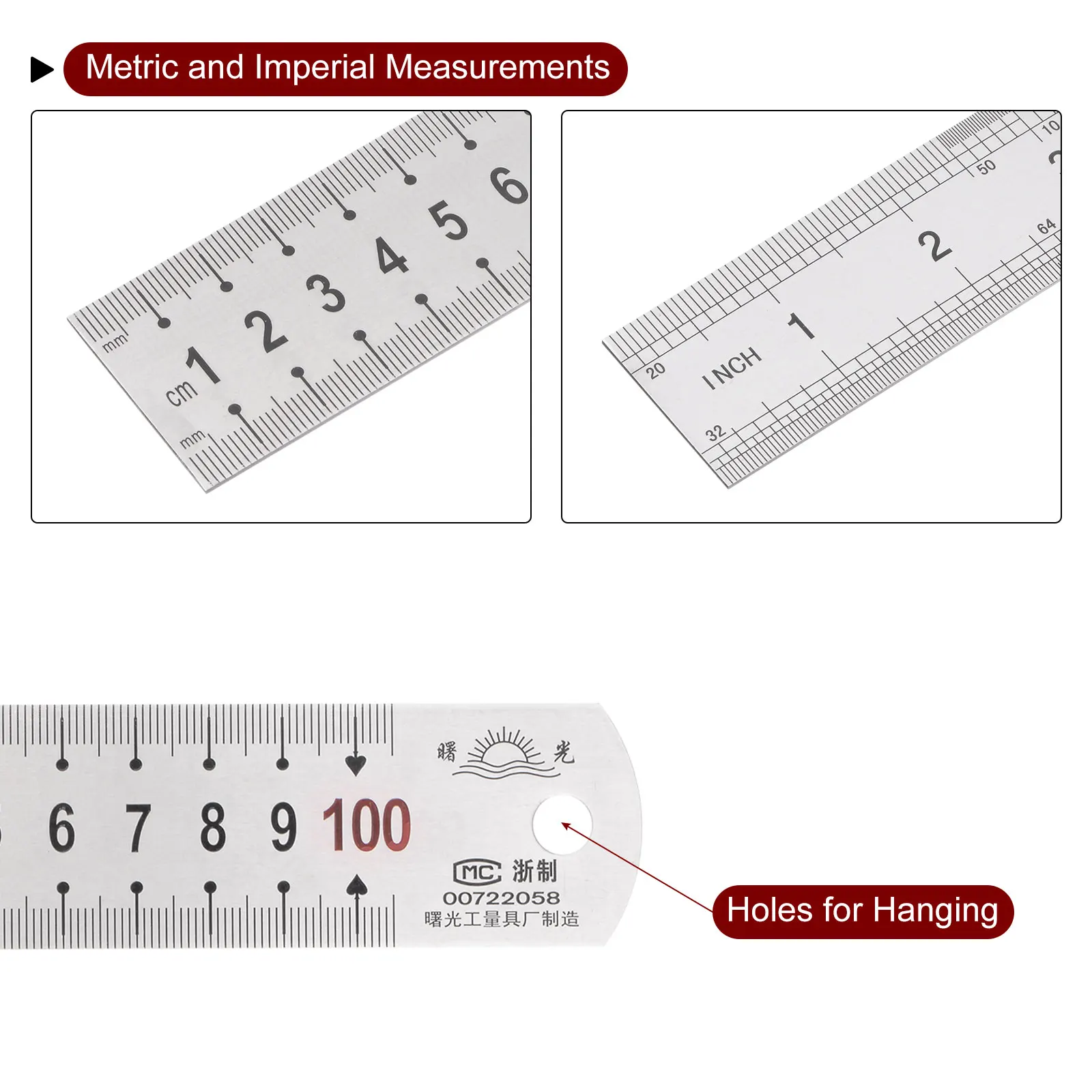 2in1 Stainless Steel Ruler with Scriber Block 100cm/40" Metric and Inch Metal Ruler with 33mm Long Brass Locating Vernier Slider