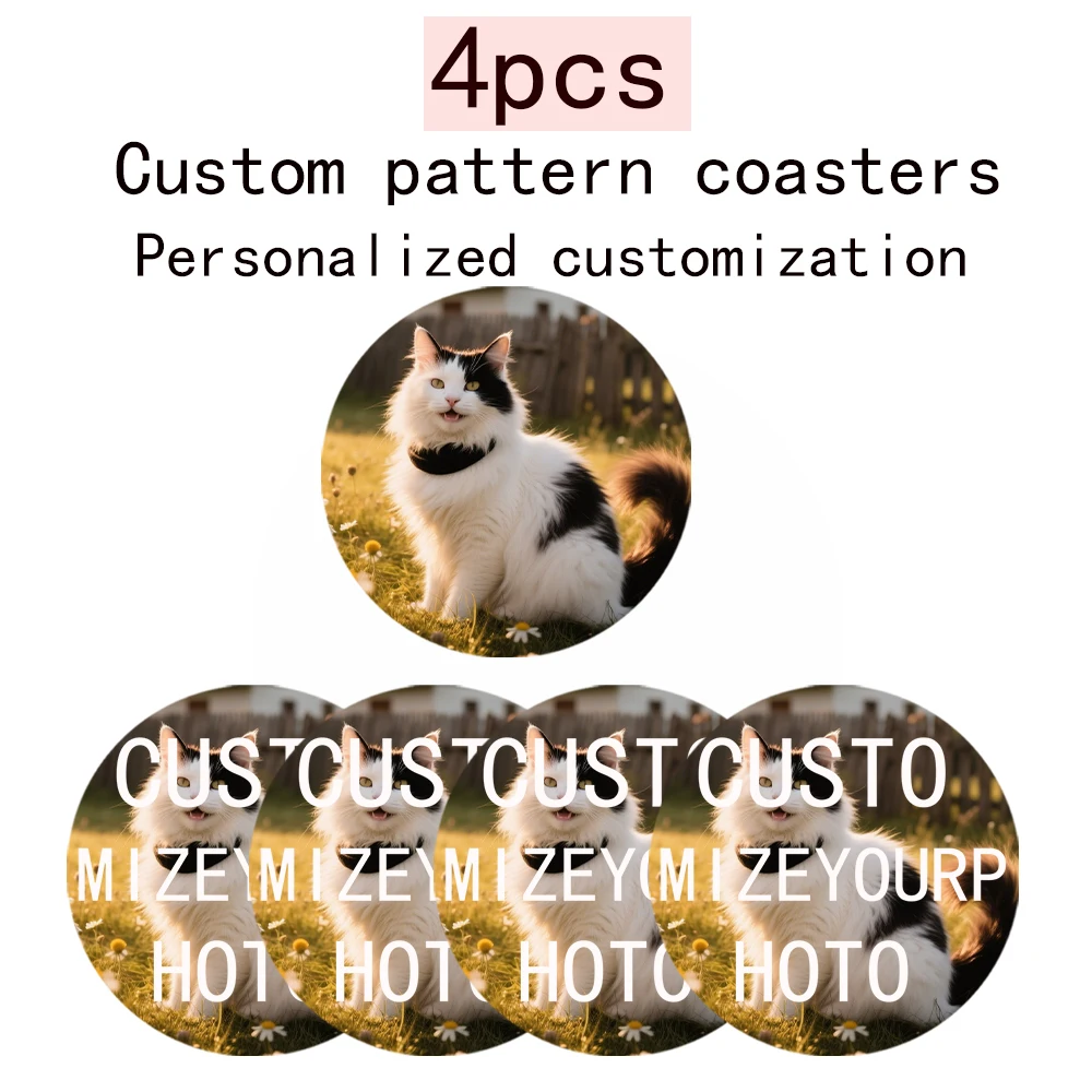 A Set of 4 Personalized Wooden Tabletop Custom Coasters - Custom Photo Table Heat Insulation Pads - a Unique New Home Greenhouse