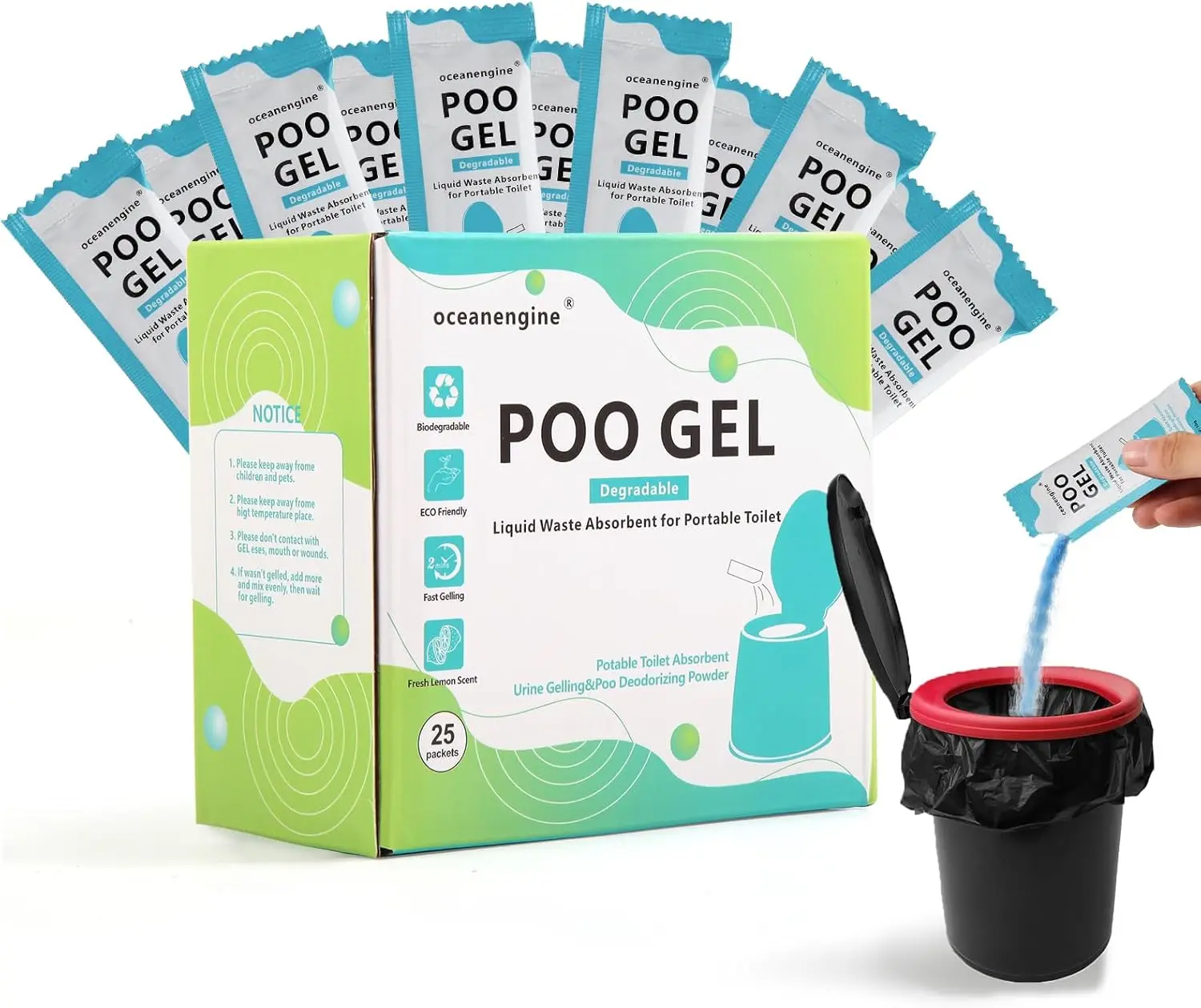 

Portable Toilet Absorbent Gel - Instant Solidify for Camping, Hiking & RV