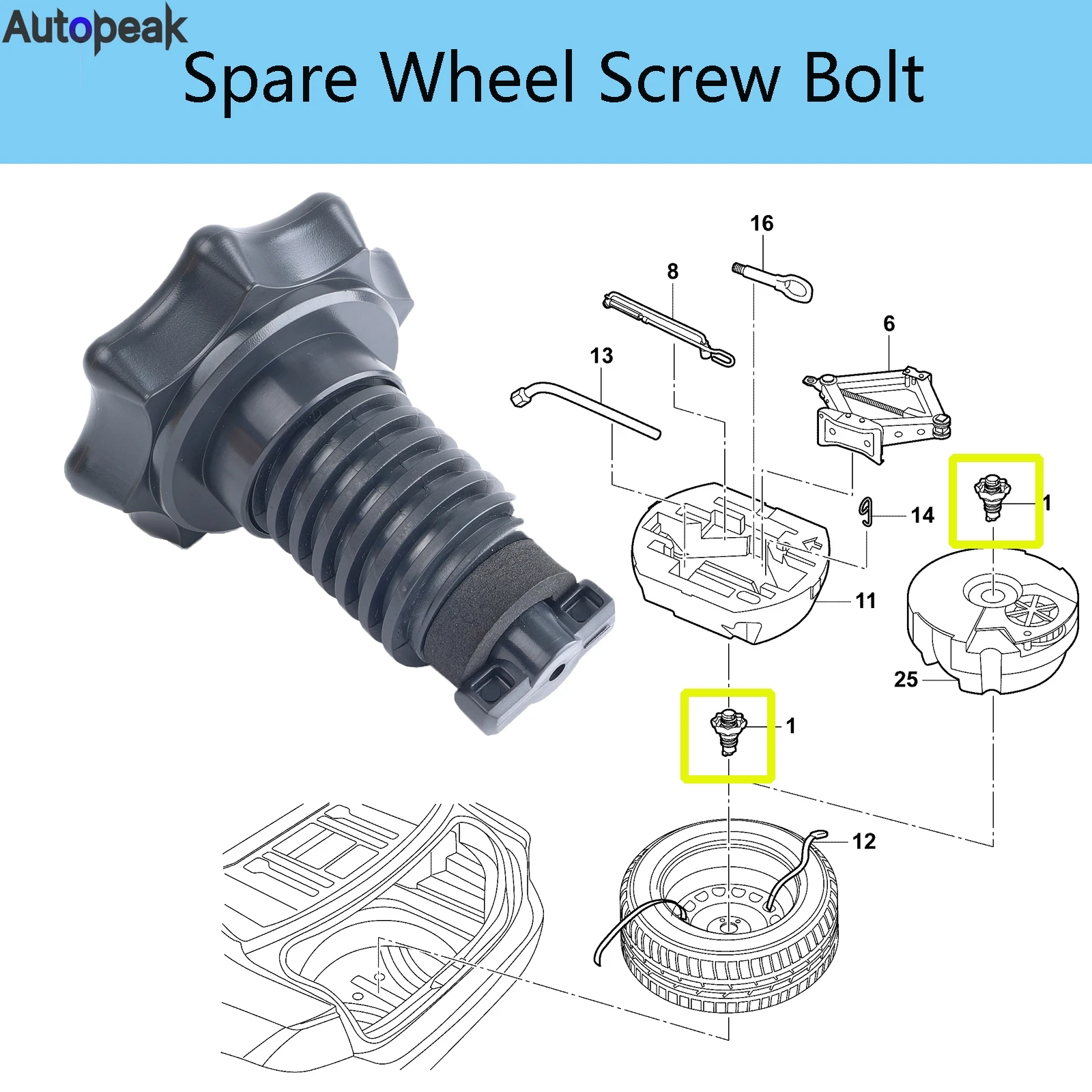 1 Uds tornillo de montaje para Seat Altea Leon 1P Toledo 5P Ateca KH7 1KD 803899   Plástico del retenedor del perno de fijación del tenedor del neumático de la rueda de repuesto
