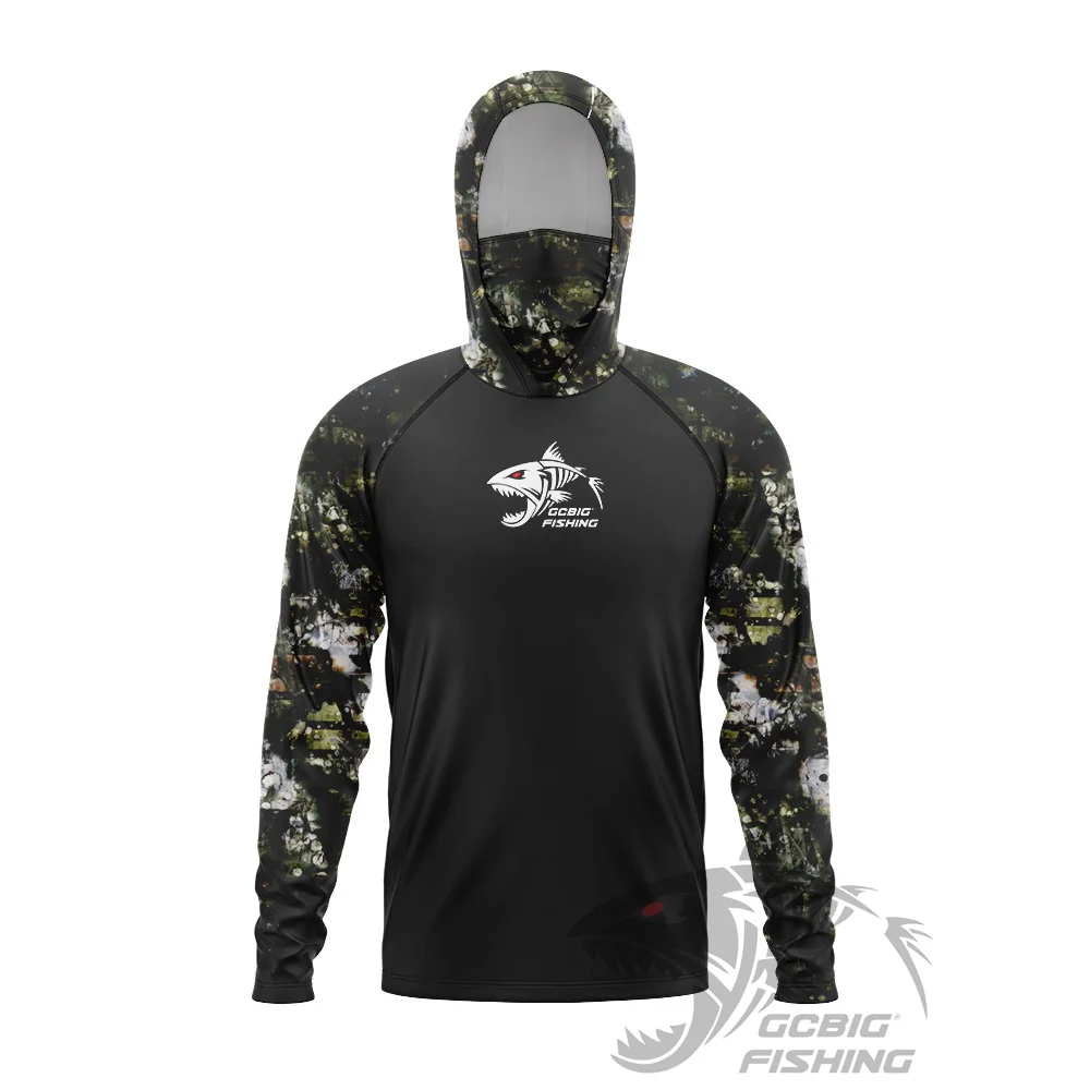 Huk Mens Sea Fishing Long Sleeve Fishing Clothes Anti Mosquito Dry Breathable GG Fishing Shirt UV Clothing Hooded Coat Sunscreen