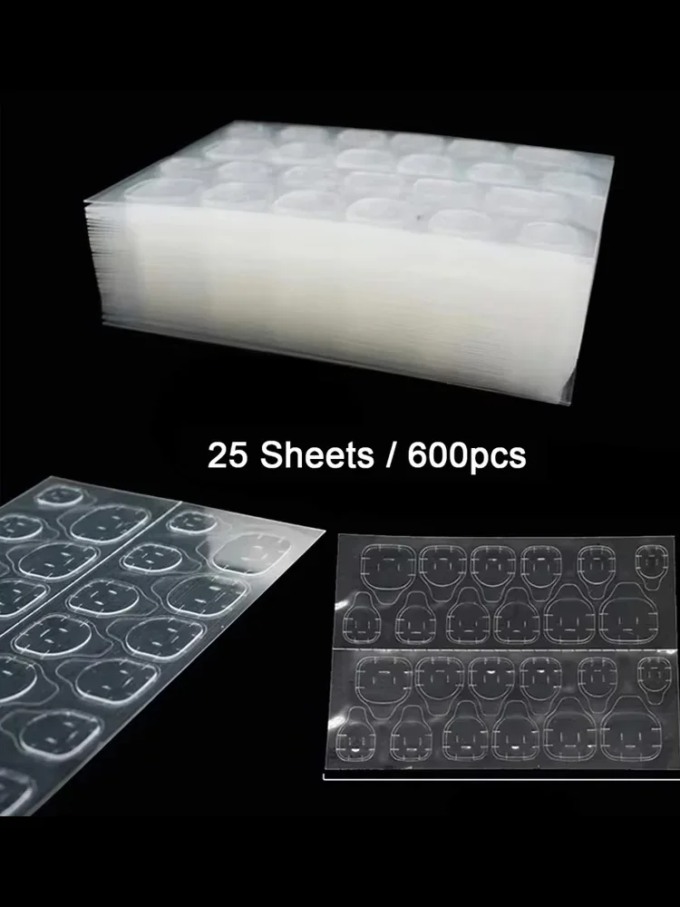 25 vellen / 600 stuks dubbelzijdig klevende nagelstickers waterdicht ademend nep-nagellijmstickers jelly-type nep-nageltips - afbeelding 2