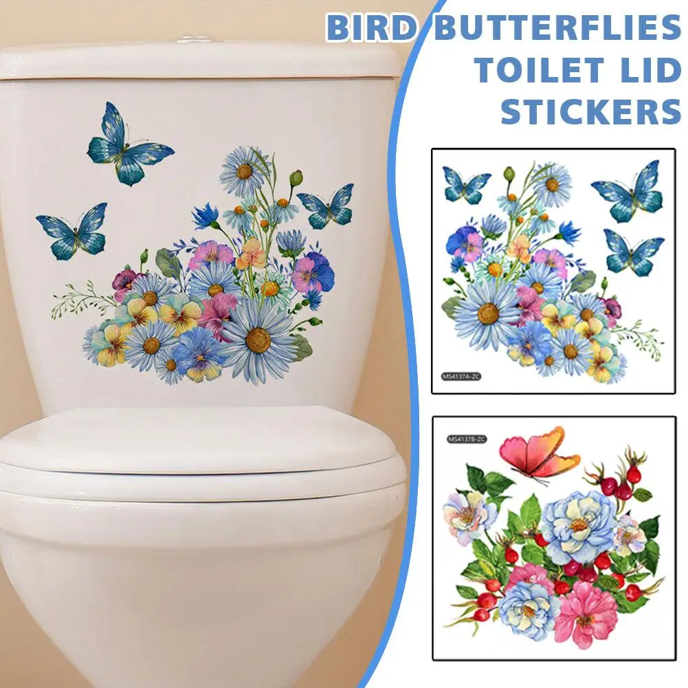 Hand Painted Flower PVC Toilet Stickers And Posters For The Bathroom Decoration Wall Stickers Toilet Lid Sticker Accessories