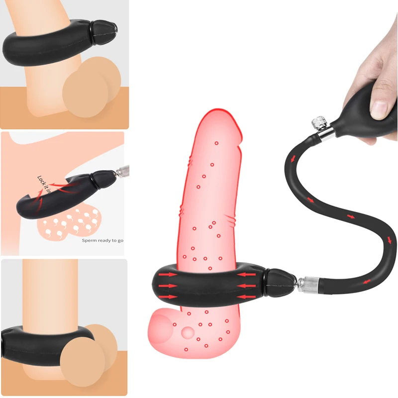 New Inflatable Penis Ring Delay Ejaculation Erection Cock Lock Bondage Ball Stretcher Cock Rings Adult BDSM Sex Toys For Men Gay