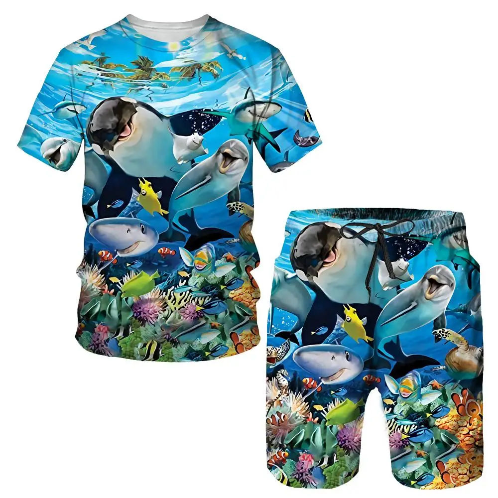 3D Dolphins Graphic T shirts Set Fashion Men/Women Casual Tracksuit Suit Summer Street Trend Outdoor