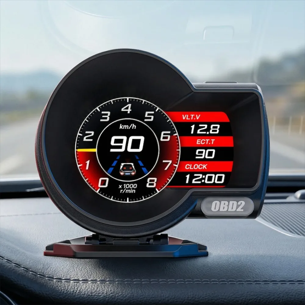 

English Version OBD Car Gauge OBD2 F8 Head Up Display Digital Boost Voltage Speed Meter Water Temp Oil Pressure Alarm Universal
