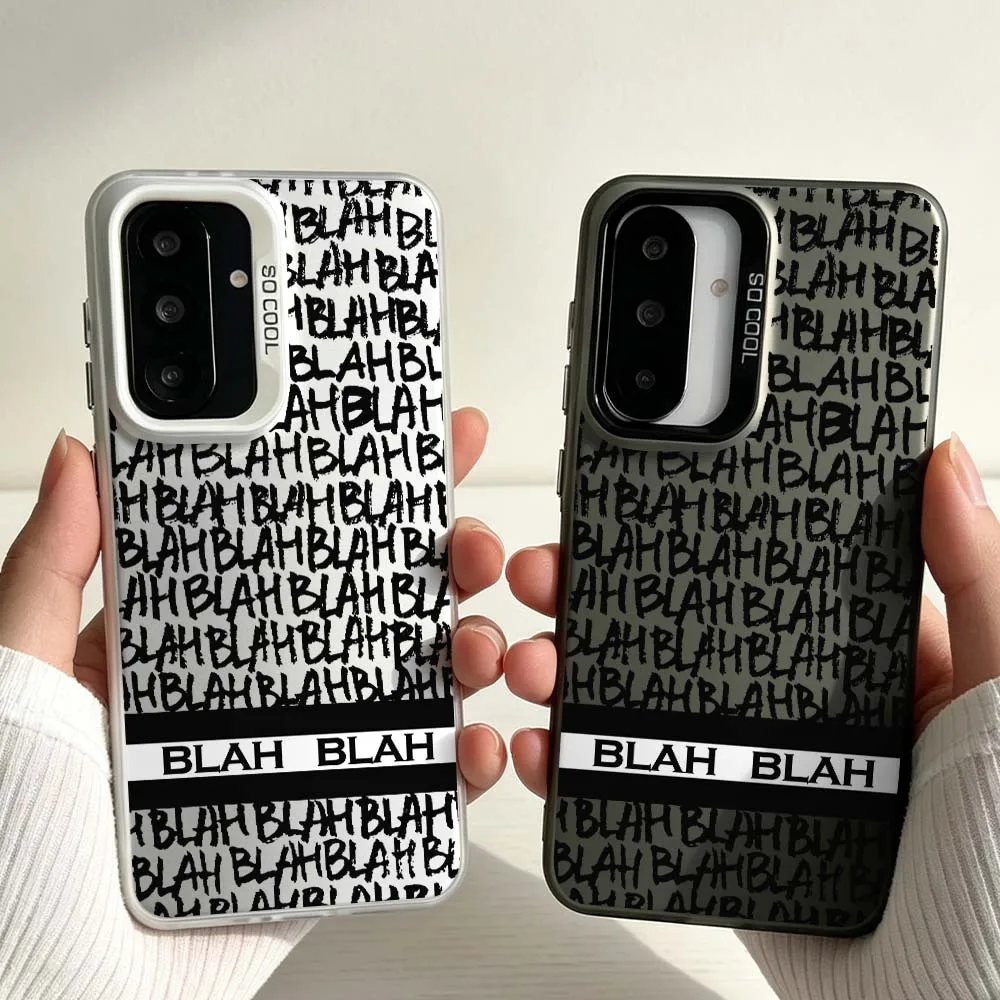 BLAH-Lettering Design Soft For Samsung Galaxy A06 A07 A16 A14 A22 A25 A26 A33 A35 A36 A55 A56 M55 Colored Silver Phone Case