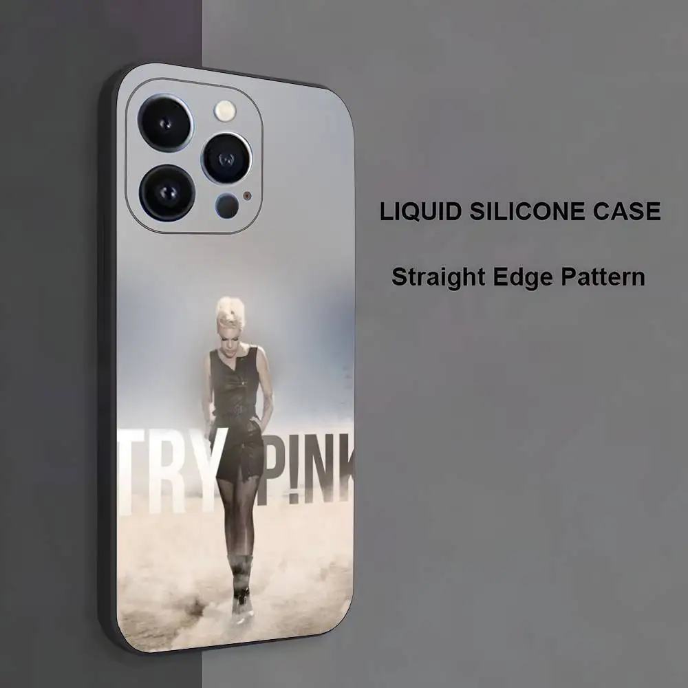 P-P!nk Capa de telefone rosa Alecia Beth para iPhone 17,16,15,14,13,12,11, Pro Max, XS, X, XR, SE, Mini, 8,7, capa preta de silicone macio