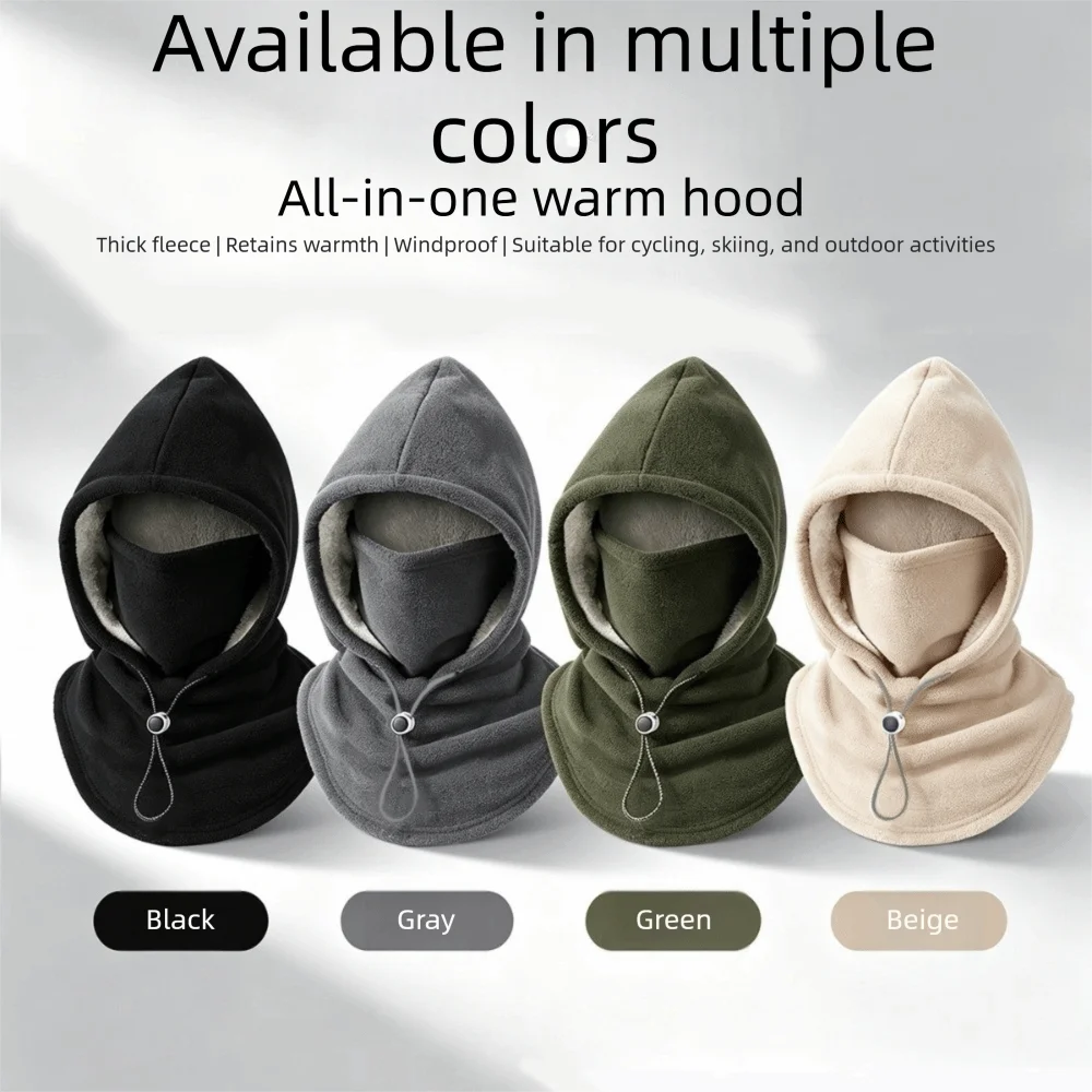 Soft Thermal Fleece Balaclava Hat Windproof Drawstring Hooded Neck Neck Warmer Ear Protector Pullover Cap Winter
