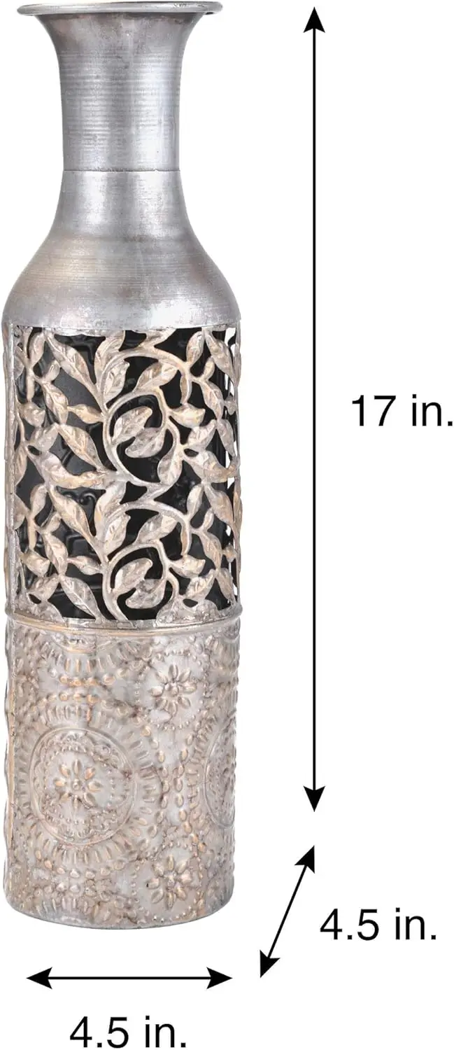 5181406 Embossed Decorative Metal Vase, 17-Inch, Silver