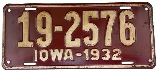 Vintage Iowa 1932, etiqueta para matrícula Chickasaw Co. Man Cave, decoración de pared, coleccionista