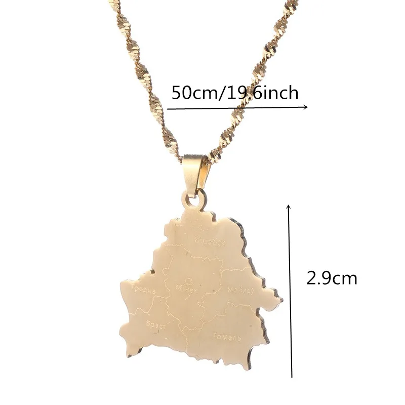 Belarus Map Stainless Steel Pendant Necklaces Belarusian Jewelry Women Men