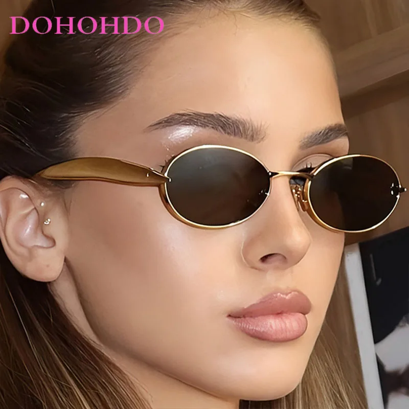 

Trendy Luxury Metal Small Oval Frame Women's Sunglasses Designer Brand Men Sunglass Outdoor Travel Eyewear UV400 Lentes Female