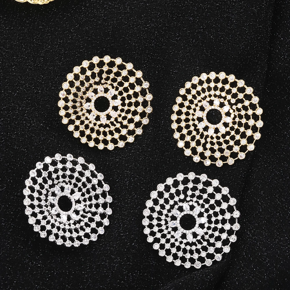 Geometric Round Hollow Line Fashion Light Luxury Earrings Exaggerated Zircon Personality Niche Elegant Temperament Earrings Whit