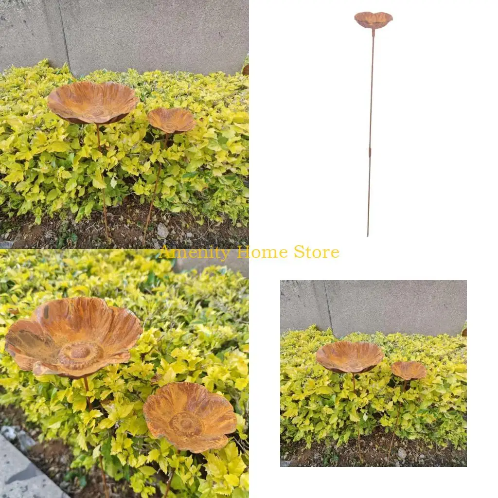 F26C Heavy Duty Wrought Iron Bird Bath Water Dispenser And Feeder Ground Insert With Rustproof Coating For Terraces Yard