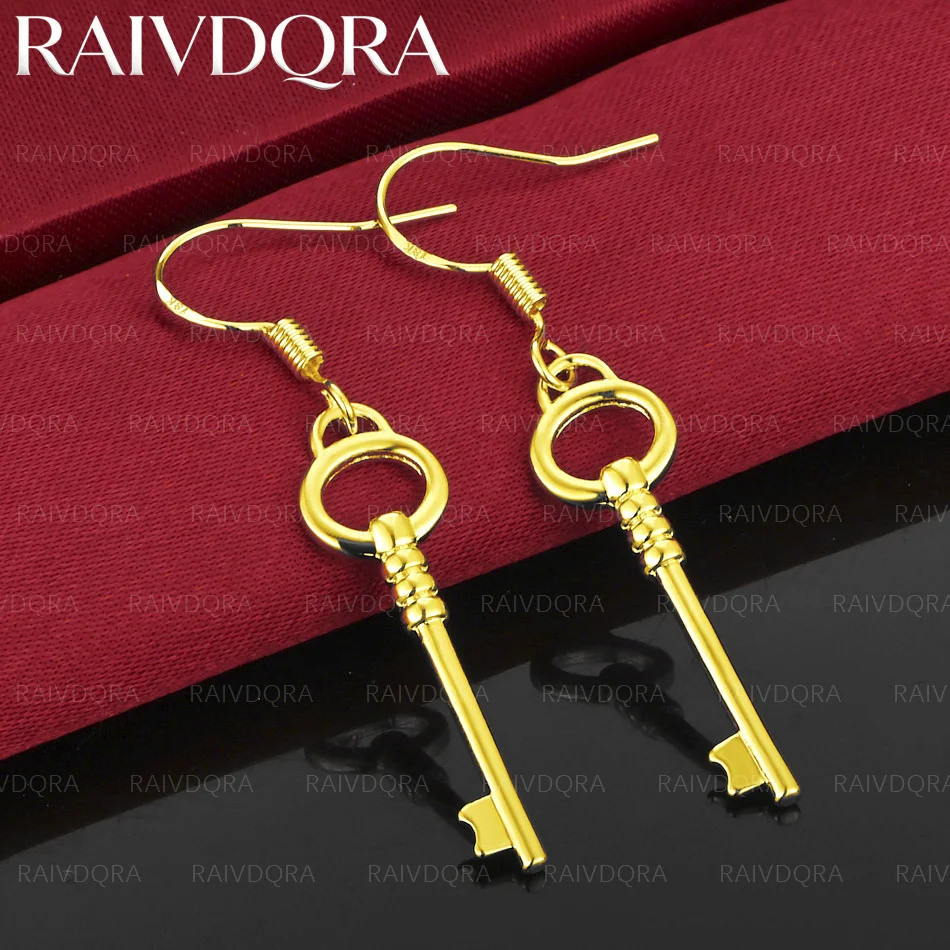 

18K Gold Plated Circle Key Drop Earrings For Women Jewelry Classic Fashion Engagement Wedding Party Accessories