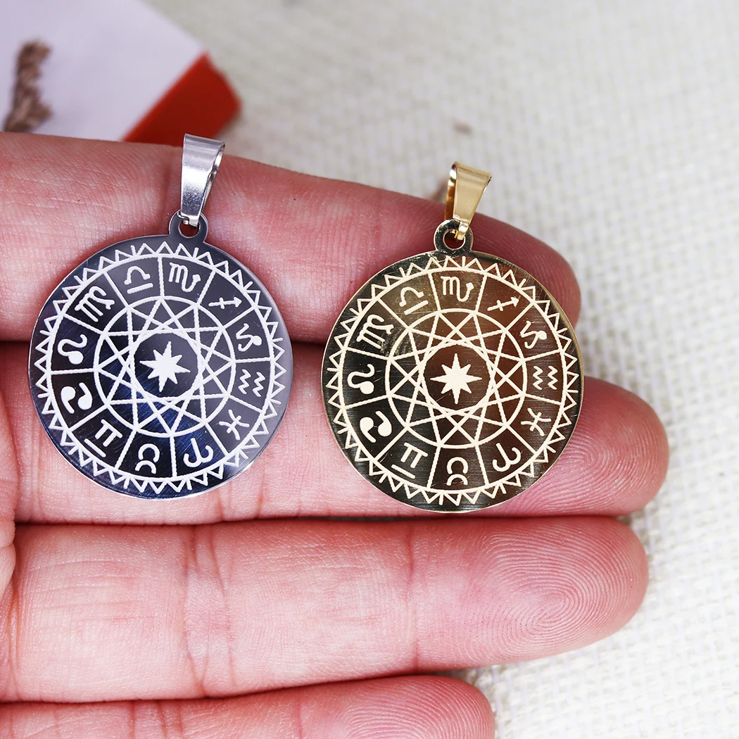 2PCS Zodiac Sign Compass Pendant DIY Stainless Steel Gift For Women Men Charm Pendant For Bracelet Jewelry Findings view 4