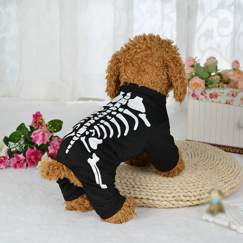 Dogs Clothes Halloween Transformation Cosplay Costumes Pet Puppy Party Skeleton Print Jumpsuits Dog Chic Vest Coat Pet Dress Up