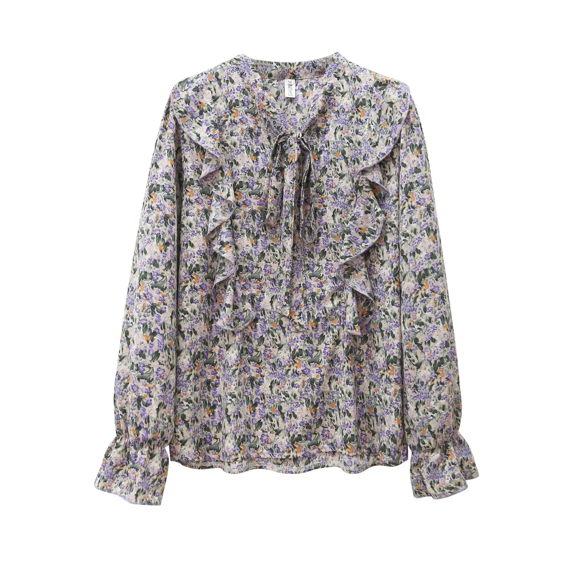 

Lightweight Top BowAccent Ruffle SlimFit Top LongSleeve Breathable KoreanStyle Top Elegant Versatile OfficeParty Blouse