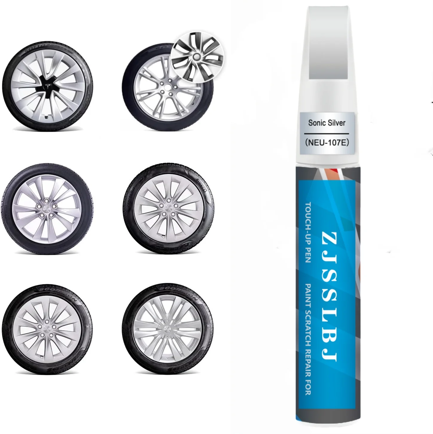 Rim Touch Up Paint(Sonic Silver(NEU-107E/WPB-8838-3)) for Tesla Model Y/3/S/X Gemini/Sport/Cyclone/Slipstream Wheel
