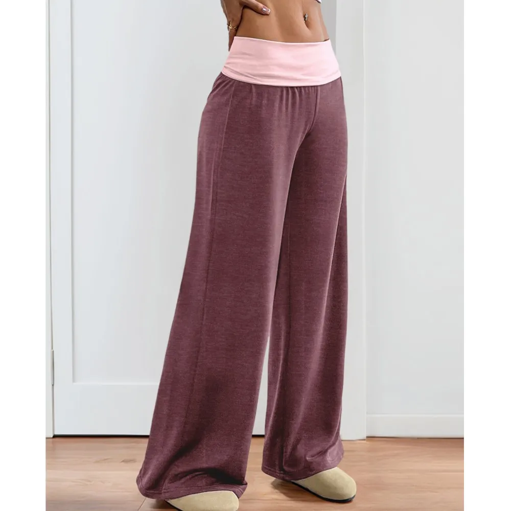 レディース ローウエスト カラーブロック カジュアル スポーツ ワイドレッグパンツ コントラスト ルーズ 快適 オールマッチ シンプル スタイル 通勤 トレンディ