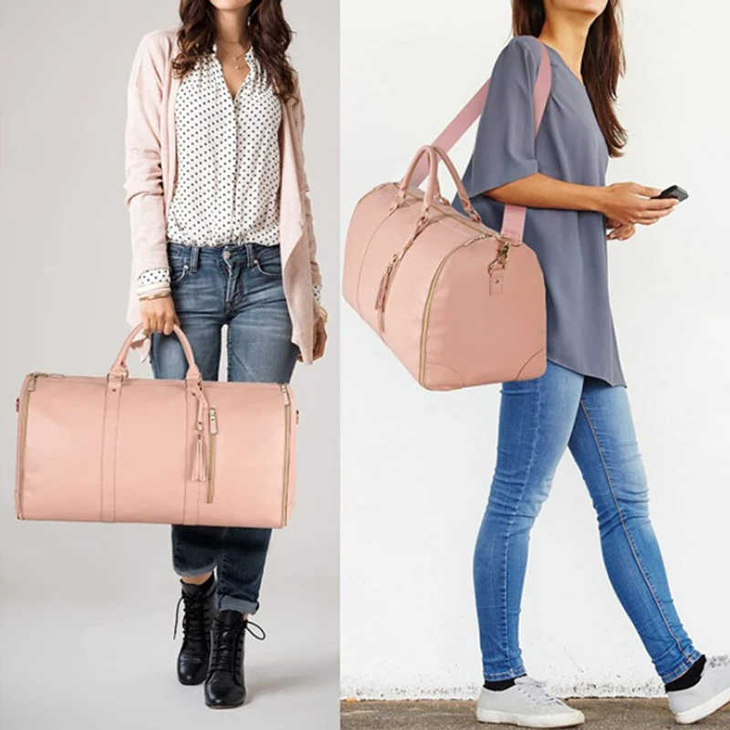 Bolsa de almacenamiento de ropa plegable multifuncional para mujer, bolsa de lona de gran capacidad para deporte al aire libre, bolsa de viaje de equipaje impermeable de PU, 2024