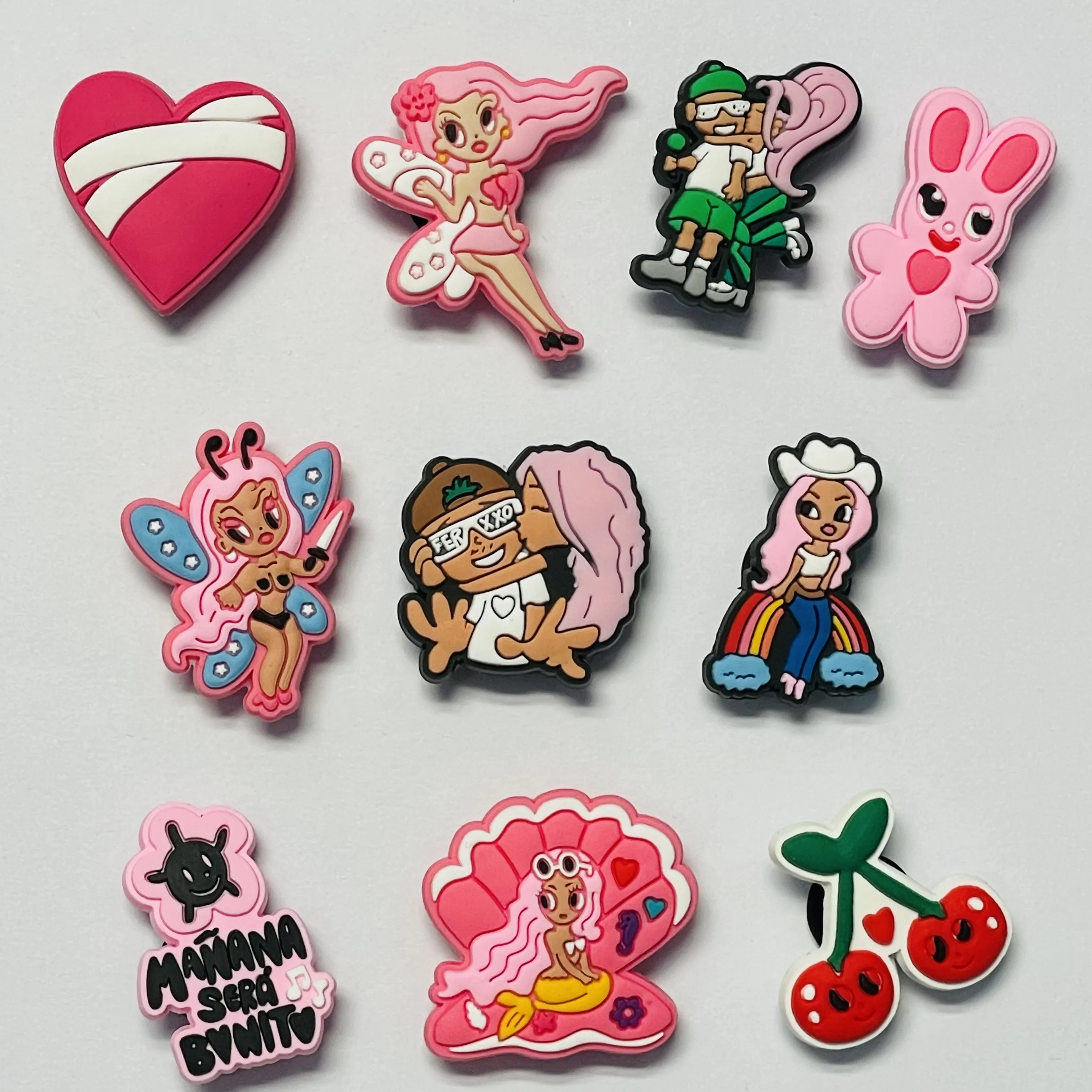 1-10 sztuk dziewczyny królik wiśniowe buty z pcv Charms piosenkarka Mañana상의 Bonito klamra chodaki dekoracje DIY kobieta dzieci Party prezent