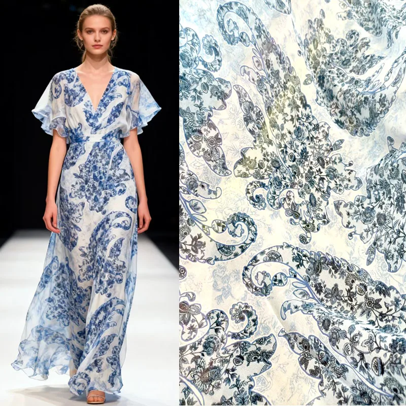 

Tulles rouleau georgette Pure mulberry silk fabric sewing dress women clothes 140cmwide vintage designer flowers print Wholesale