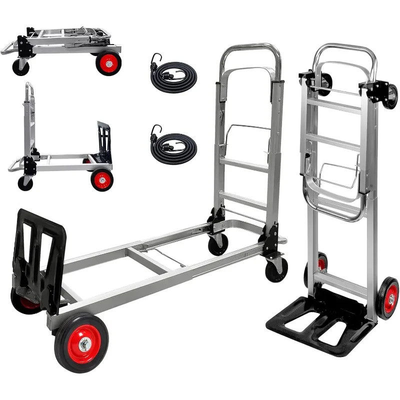 Aluminium Hand Truck Dolly Heavy Duty 440lbs Capacity 2 in 1 Convertible Folding Hand Truck with Pneumatic Wheels