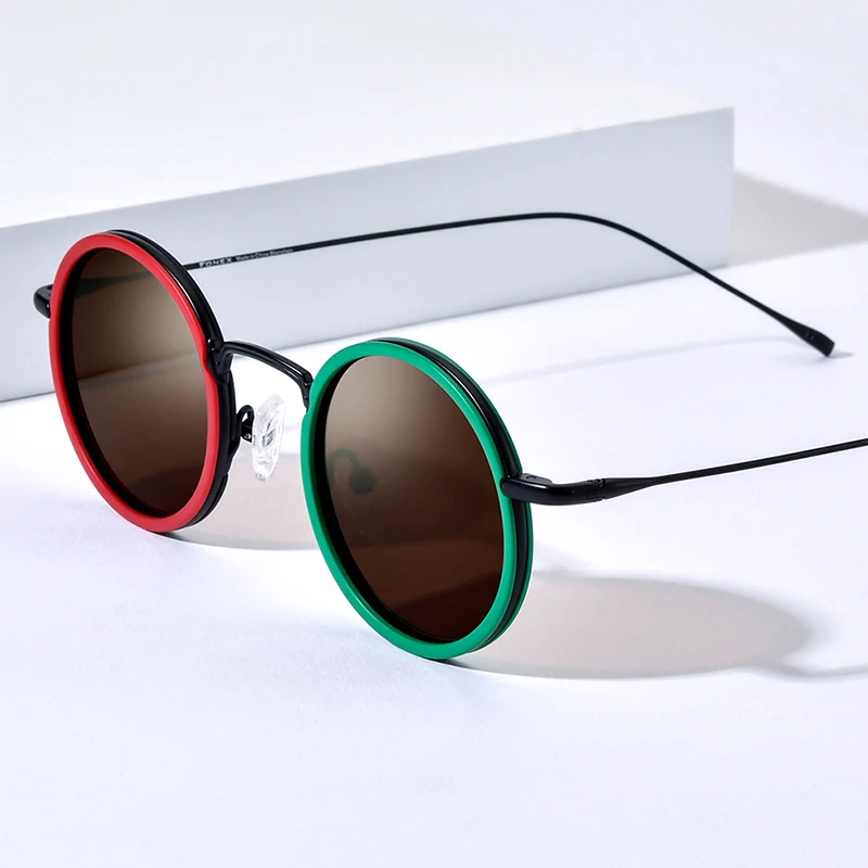 FONEX Titanium Acetate Polarized Sunglasses Women Brand Design Retro Vintage Round Sun Glasses Men Mirrored Shades 85844
