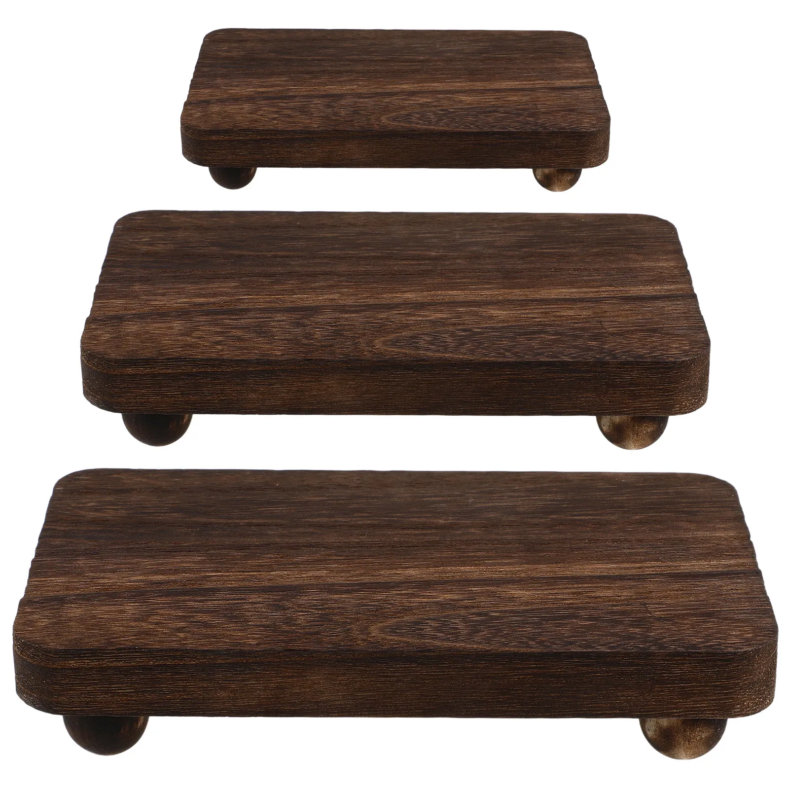 3Pcs Wood Riser Perfume Organizer Small Rectangular Pedestal Display Stand Kitchen Bathroom Counter Decor Wooden Cupcake