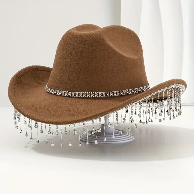 

Rhinestone Cowboy Hat Straw Western Hat for Women Men Cowgirl Party Beach Vintage Cowboy Accessories Festival Rave Country Music