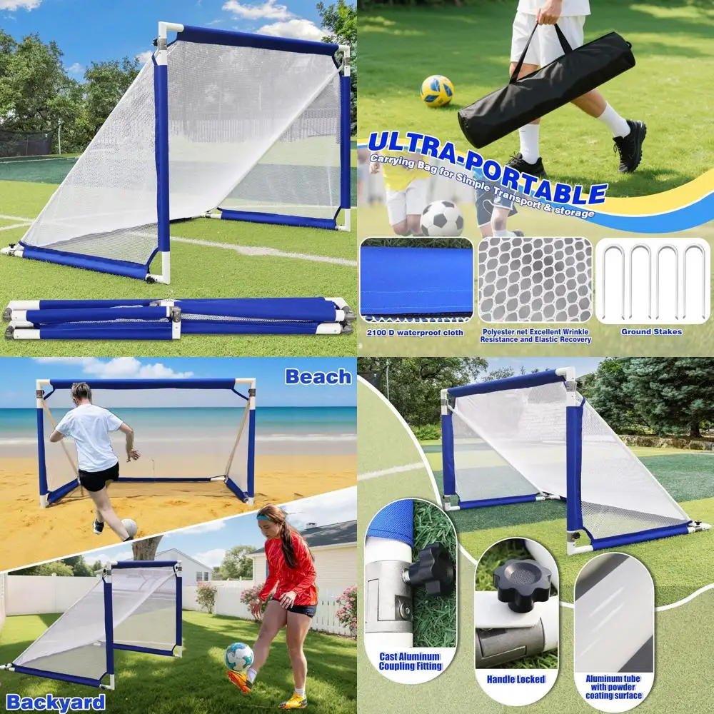 

Portable Soccer Goals - No-Wobble, Quick Setup, 4x2.5/5x3/6x4 Sizes, Ideal for All Ages Training and Travel