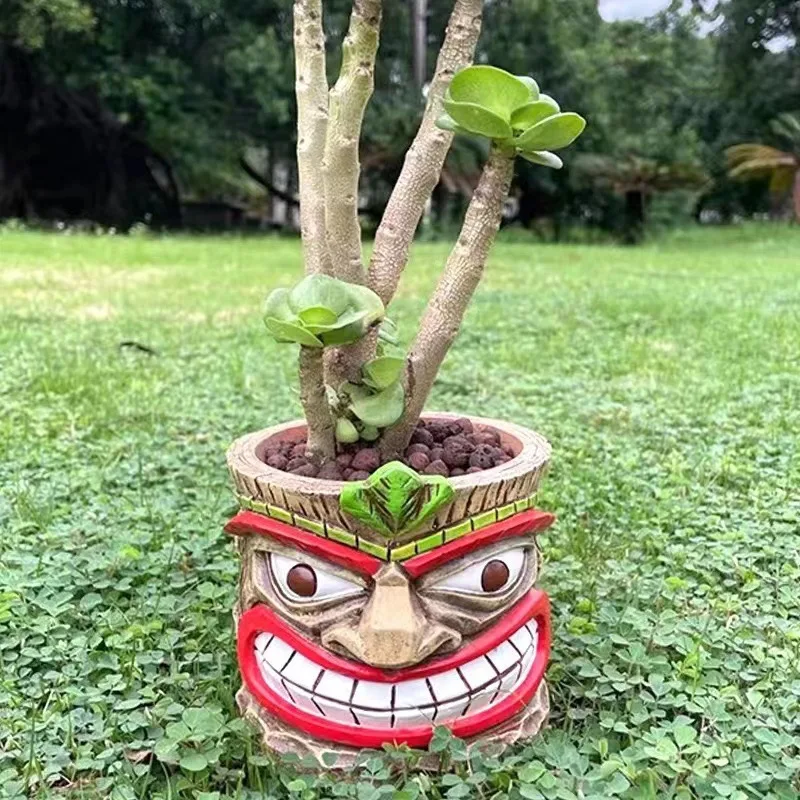 Halloween Creative Resin Crafts Succulent Plant Container Ornament Funny Totem Mask Flower Pot Home Garden Vase Decorative Props