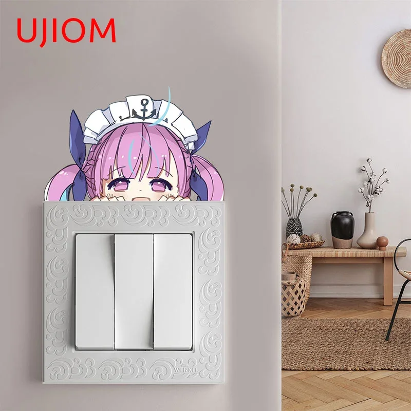 UJIOM 13cm Peeker Cute Cartoon Girl Wall Stickers Scratch Proof Vinyl Refrigerator Light Switch Decal Wardrobe Decor Wallpapers