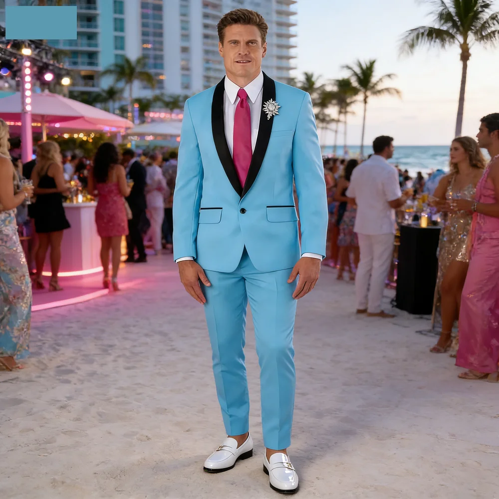 

Мужской повседневный костюм-двойка с лацканами, приталенный, с эффектом смокинга, однобортный пиджак для свадьбы, вечеринки, праздничный комплект