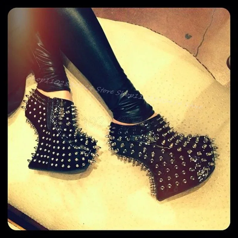 

Fluorescent Green Rivets Decor Platform Pumps Side Zipper Women Shoes Strange Style Heels Party Runway 2025 Zapatos Para Mujere