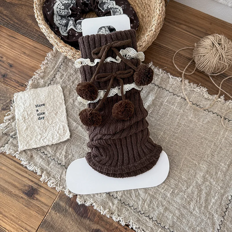 6 Pairs Cotton Long Sock Covers for Women Lolita Coffee Retro Autumn Winter Leg Warmers Woman Black White Leg Warmer Loose Socks