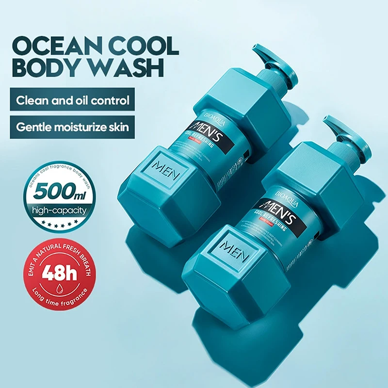 

BIOAOUA Мужской освежающий гель для душа Ocean Refreshing - контроль жирности, очищение пор, отшелушивание, длительное увлажнение для чистой и увлажненной кожи