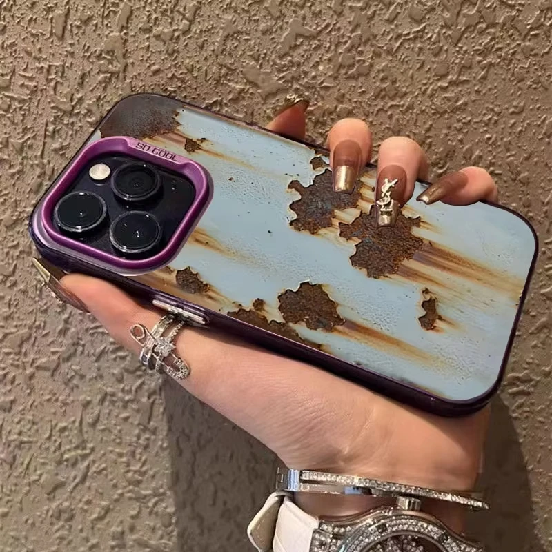 حار ريترو الصدأ نمط تصفيح جراب هاتف آيفون 16e 16 برو ماكس 15 14 زائد 13 12 Mini 11 Pro للصدمات سيليكون الغطاء الخلفي #4