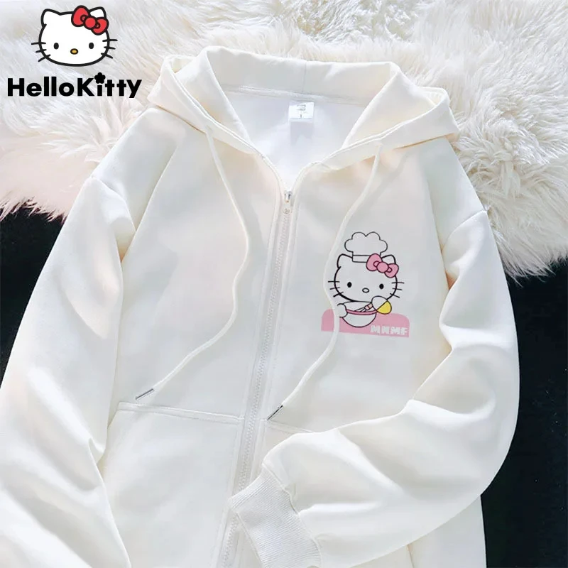 Sanrio Anime Sevimli Baskılı Kapüşonlular Kadın Karikatür Hello Kitty Y2k Koreli Öğrenciler Gevşek Kazak Moda Tatlı Hırka Giyim