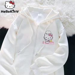 Sanrio Anime lindo impreso sudaderas con capucha mujeres dibujos animados Hello Kitty Y2k estudiantes coreanos sudadera suelta moda dulce cárdigan ropa