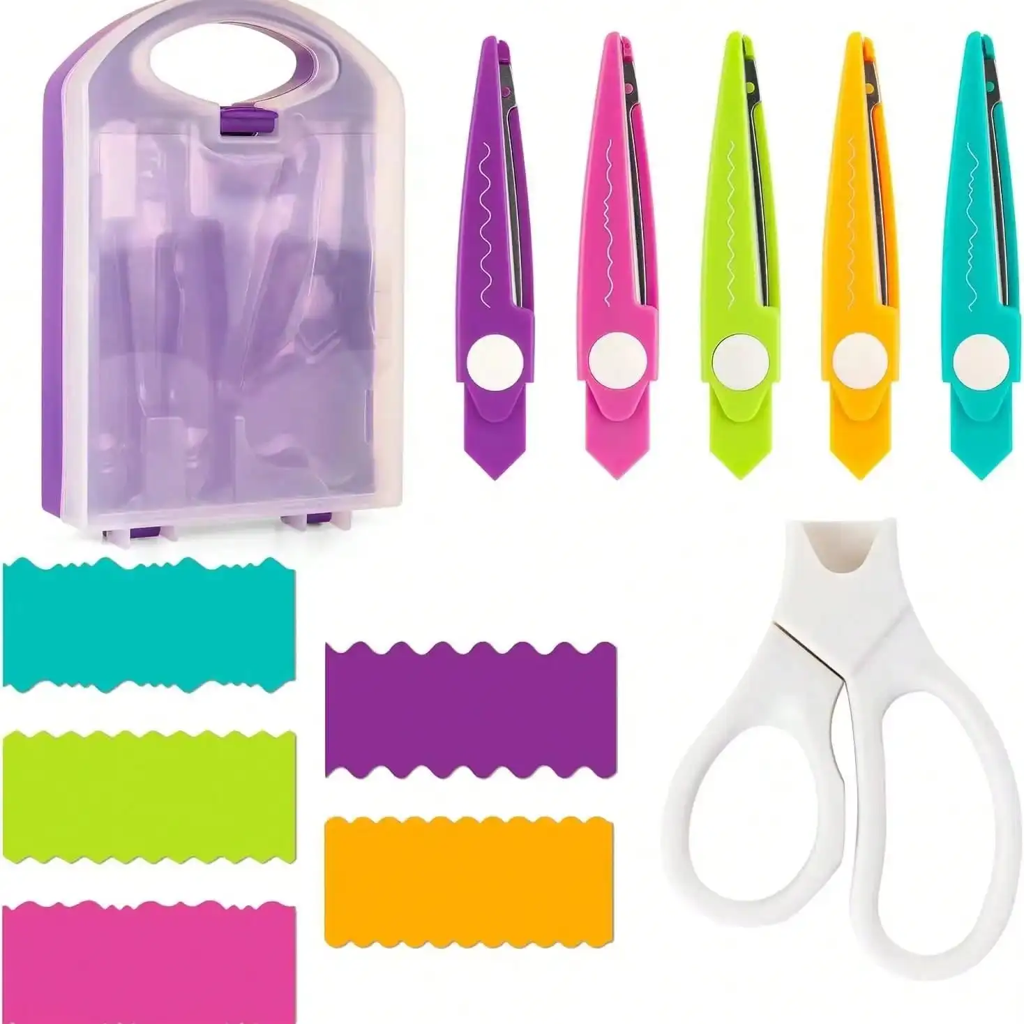 

1 комплект декоративных ножниц для краев бумаги с 5 сменными лезвиями, портативный органайзер, отлично подходит для бумаги «сделай сам», волнистый край