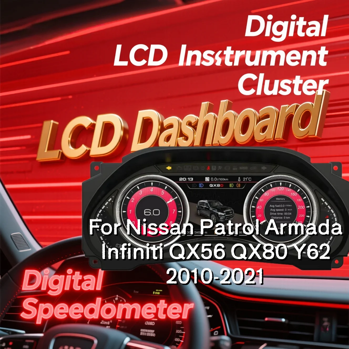 Car Speedometer Panel Digital Dashboard Instrument Cluster For Nissan Patrol Armada For Infiniti QX56 QX80 Y62 2010 2011-2021