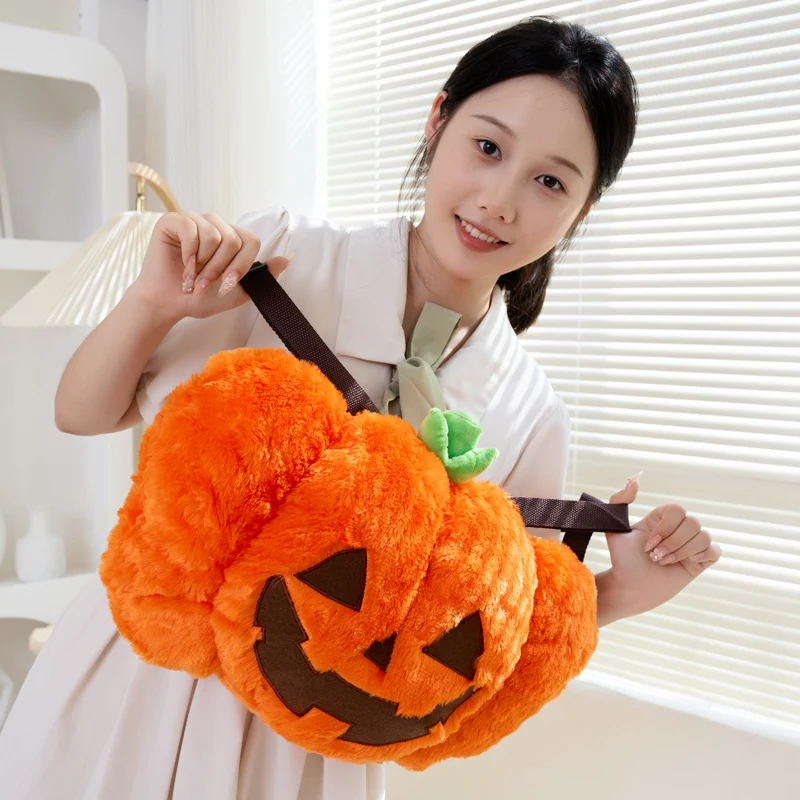 オレンジ色のカボチャのバックパック,ハロウィーンの日の効果のある植物のダブルショルダーバッグ,豪華なショッピングウォレット,友達へのギフト,45x30cm