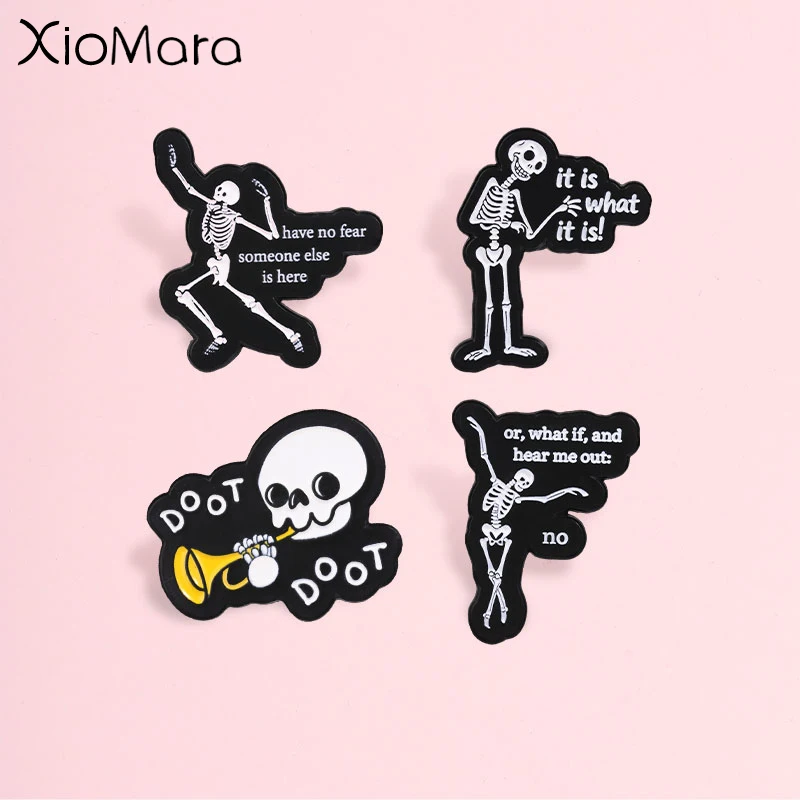 Cartoon Skeleton Dancing Enamel Pin, Funny Internet Quote Badge, Fashion Clothes Backpacks Accessory, Halloween Gift for Friends