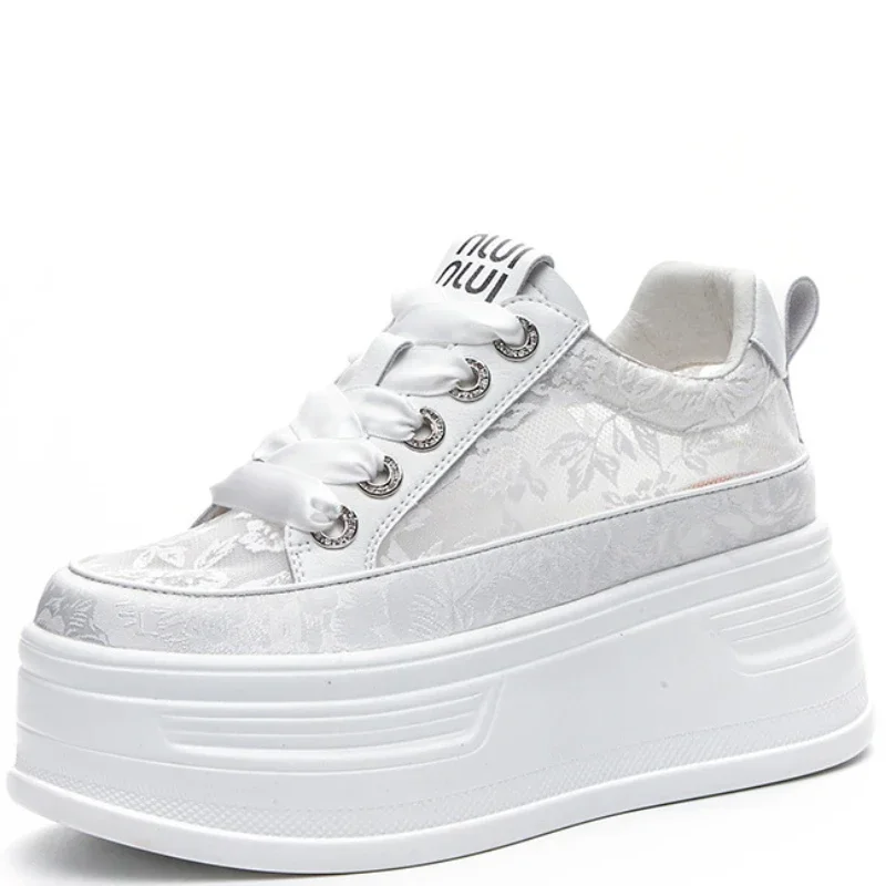 

Pop 8cm Air Mesh Genuine Leather Synthetic Chunky Heels Comfy Platform Sandals Breathable Pumps Summer Vulcanize 2025 Spring Sho