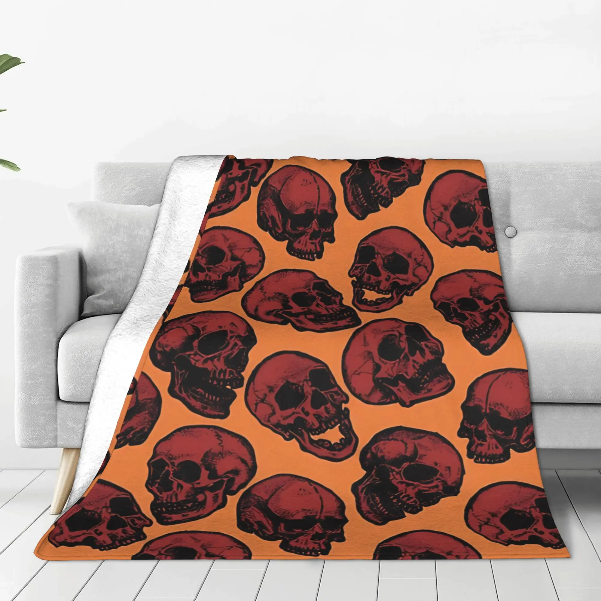 1PC Home Cutecore Vintage Apothecary skulls Red Skull Blanket Super Cosy Plush Home Living Room Sofa Halloween