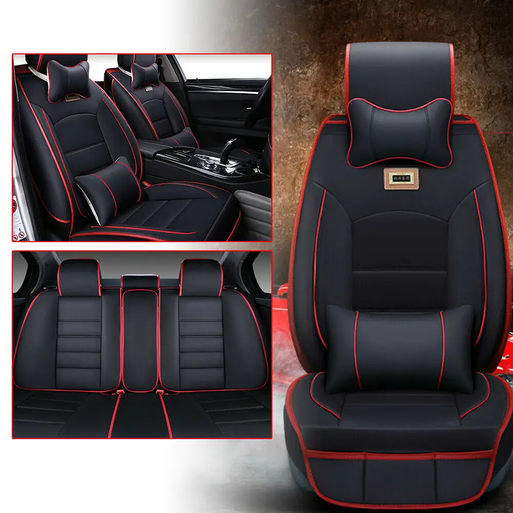 Universal Deluxe PU Leather Car Seat Cover Protector Cushion Full Set 5-Seats SUV Truck